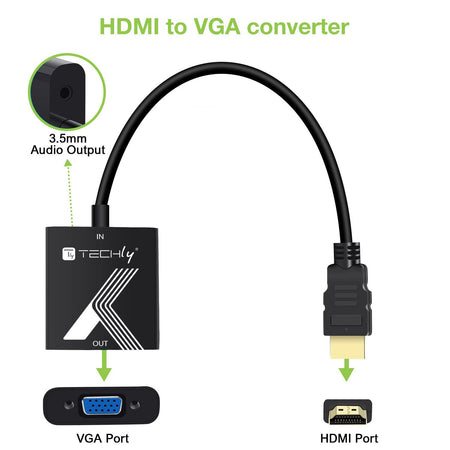 Cavo Convertitore Adattatore da HDMI&trade a VGA 1920x1200 a 60Hz con Audio 3.5''