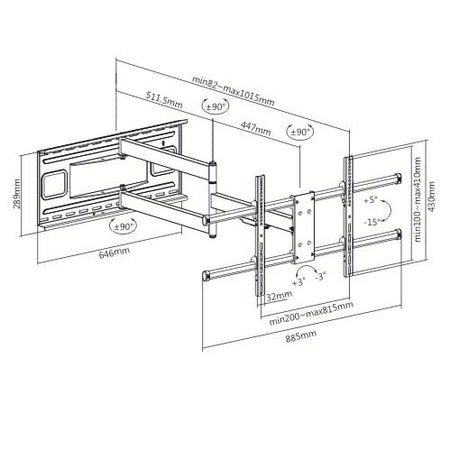 Staffa a Muro Braccio Estensibile fino a 1015 mm per LCD 43-80'' Nero