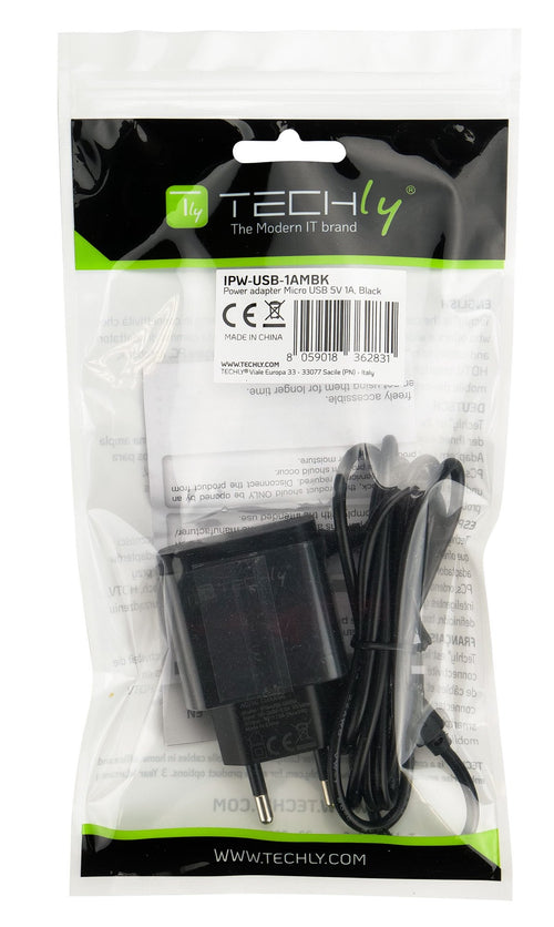 Caricabatterie Alimentatore Micro USB 5V 1A per Smartphone Tablet Nero
