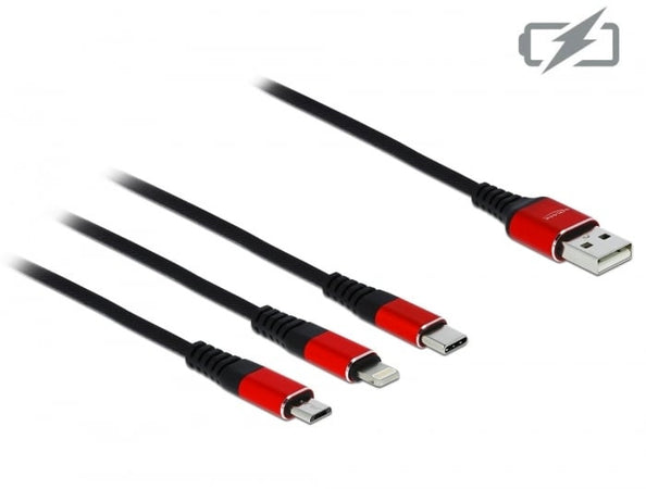 Cavo di Ricarica USB 3 in 1 Lightning Micro USB USB-C&trade 1m Rosso