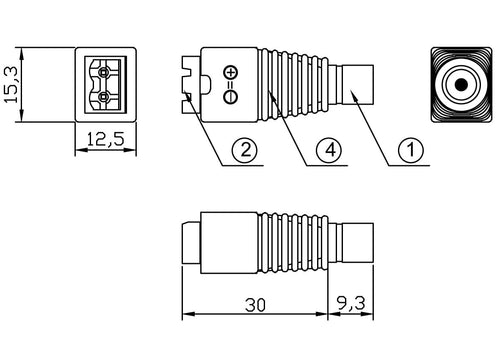 Adattatore Connettore Plug DC 2.5x5.5 mm Femmina Terminal Block 2 pin