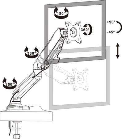 Supporto da Scrivania in Alluminio per Monitor 13-27'' con Molla a Gas