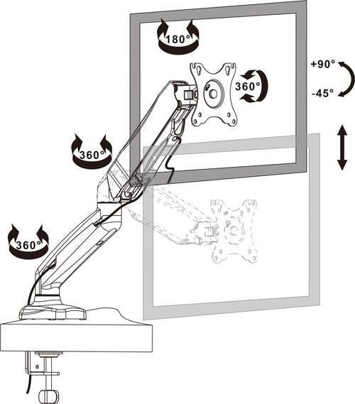 Supporto da Scrivania in Alluminio per Monitor 13-27'' con Molla a Gas
