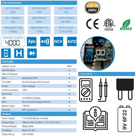 Multimetro Digitale con Connessione Bluetooth 4000 Counts CLOGIC5900CBINT
