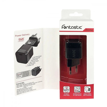 Caricabatterie GaN USB-C&trade Power Delivery 30W Ricarica Rapida Nero