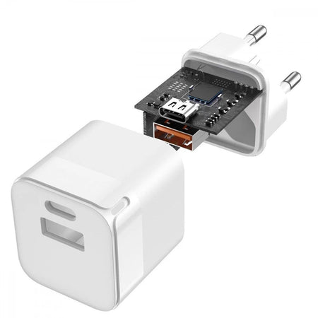 Caricabatterie GaN USB-A e USB-C&trade Power Delivery 30W Ricarica Rapida Bianco