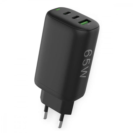 Caricabatterie GaN USB-A e 2 porte USB-C&trade Power Delivery 65W Ricarica Rapida Nero