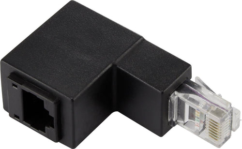 Adattatore RJ45 Maschio Femmina Cat.6 UTP Angolato verso il basso a 90° Nero