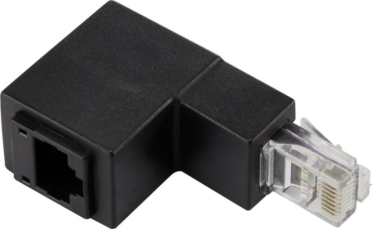 Adattatore RJ45 Maschio Femmina Cat.6 UTP Angolato verso il basso a 90&deg Nero