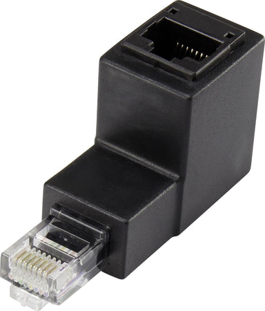 Adattatore RJ45 Maschio Femmina Cat.6 UTP Angolato verso il basso a 90&deg Nero