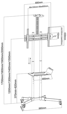 Trolley da Pavimento con Mensola per TV LCD/LED/Plasma 37-70''