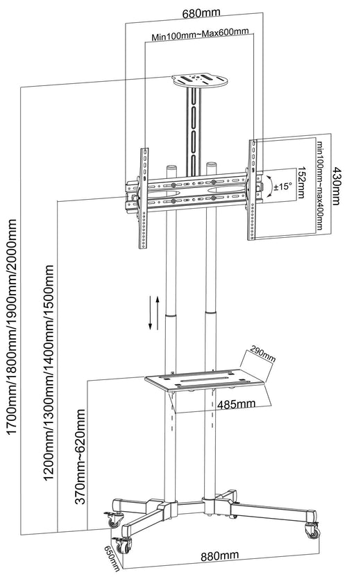 Trolley da Pavimento con Mensola per TV LCD/LED/Plasma 37-70''