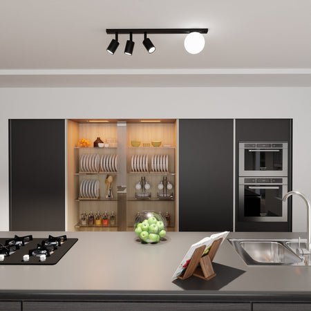 Plafoniera Minimal 4 Luci Baster In Acciaio Nero E14+Gu10