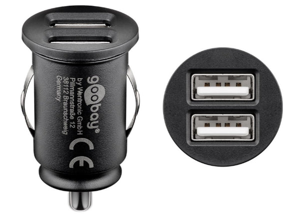 Caricatore Compatto da Auto 2 porte USB max.12W/2.4A Nero
