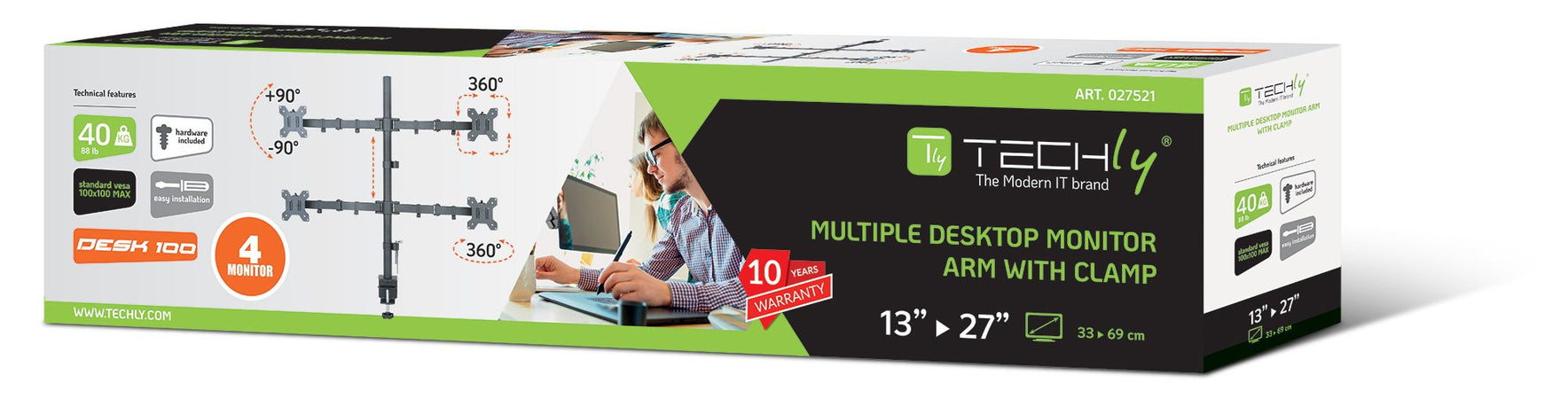 Supporto da scrivania per 4 Monitor 13-27'' con morsetto