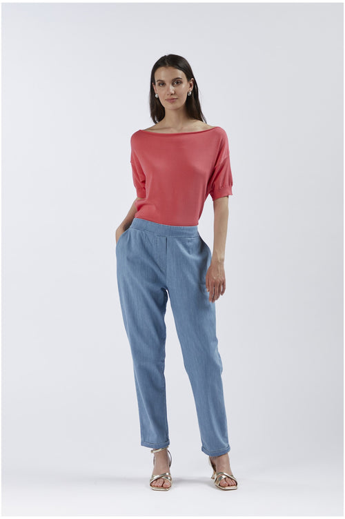 PANTALONE TIPO JOGGER IN CHAMBRAY