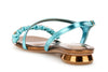 SANDALO ASIMMETRICO IN SINTETICOEFFETTOPELLE LAMINATA CON ACC. STRASS