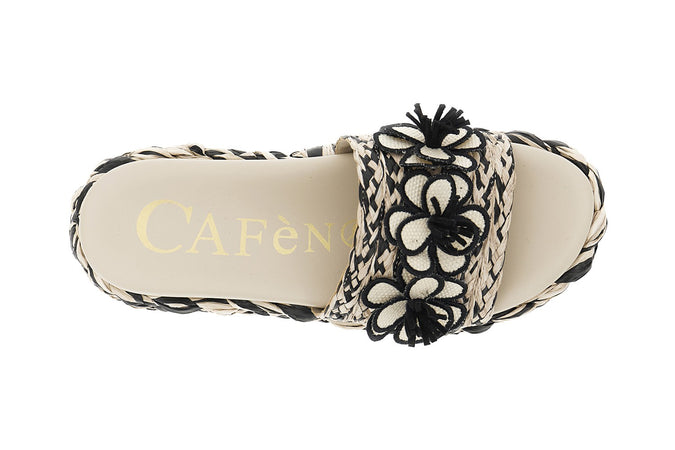 CIABATTA SU ZEPPA FASCIA RAFFIA CON FIORI