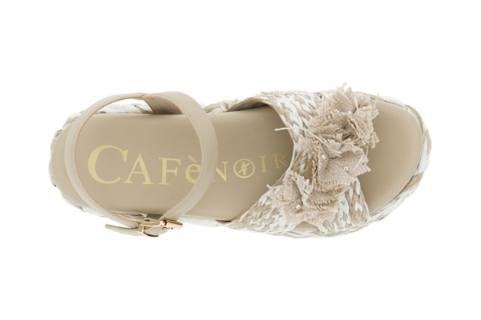 SANDALO INCROCIO SU ZEPPA FASCIA RAFFIACON FIORI