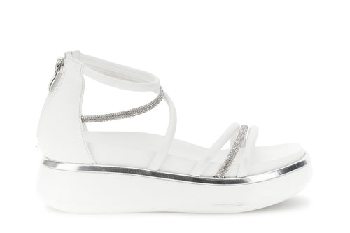 SANDALO ASIMMETRICO IN SINTETICO E STRASS CON TOPPONE E ZIP