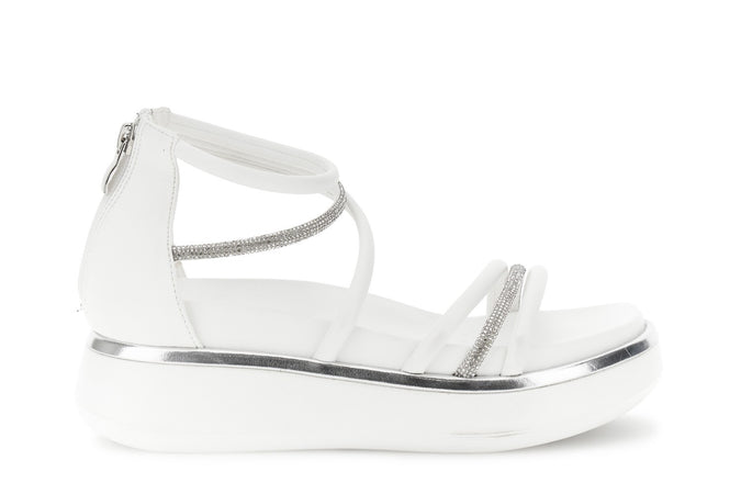 SANDALO ASIMMETRICO IN SINTETICO E STRASS CON TOPPONE E ZIP