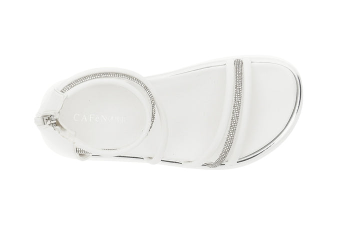 SANDALO ASIMMETRICO IN SINTETICO E STRASS CON TOPPONE E ZIP