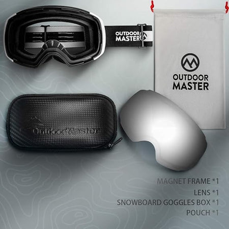 OutdoorMaster Maschera Sci Pro con Lenti Magnetiche Intercambiabili, Polarizzate HD, UV400 Bianco