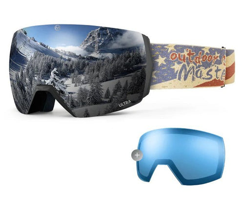 OutdoorMaster Ultra Maschera Sci Adulti Nera Strap USA Lenti Argento e Blu