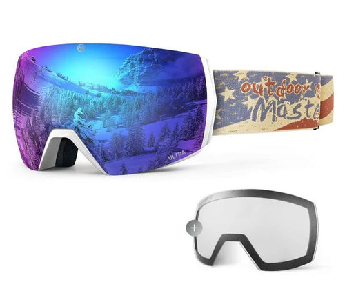 OutdoorMaster Ultra Maschera Sci Adulti Bianca Strap USA Lenti REVO Blu e Chiaro