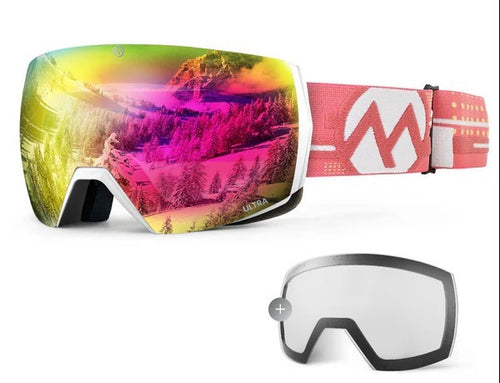 OutdoorMaster Maschera Sci Adulti Bianca Strap Rosa Lenti Rosa e Chiara VLT