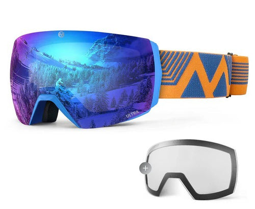 OutdoorMaster Maschera Sci Adulti Azzurra Strap Arancione/Blu Lenti Blu e Chiara