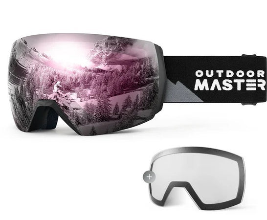 OutdoorMaster Maschera Sci Adulti Nera Lenti Argento Rosa e Chiara VLT