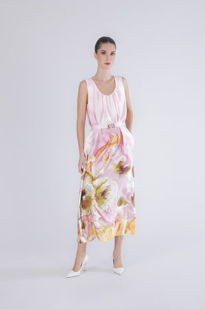 ABITO LUNGO IN SATIN STAMPATO