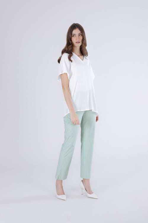 BLUSA MANICA CORTA A KIMONO CON RIFINITURE IN RASO