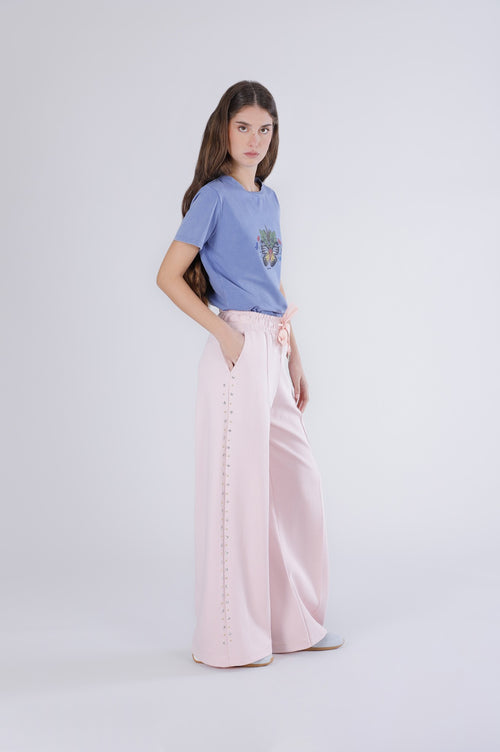PANTALONE PALAZZO CON APPLICAZIONE