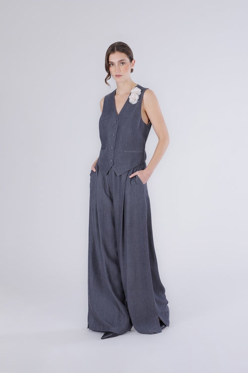 GILET IN TENCEL DENIM CN FODERA STAMPATA