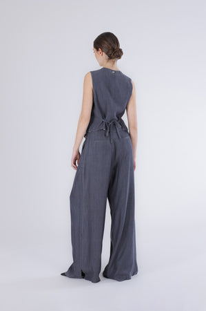 GILET IN TENCEL DENIM CN FODERA STAMPATA