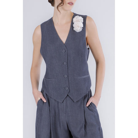 GILET IN TENCEL DENIM CN FODERA STAMPATA