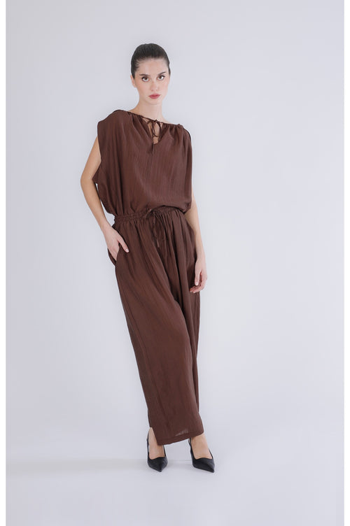 PANTALONE VITA ELASTICATA TESSUTO ARRICCIATO