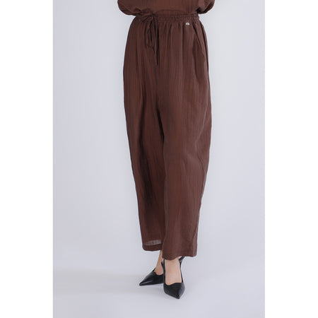 PANTALONE VITA ELASTICATA TESSUTO ARRICCIATO