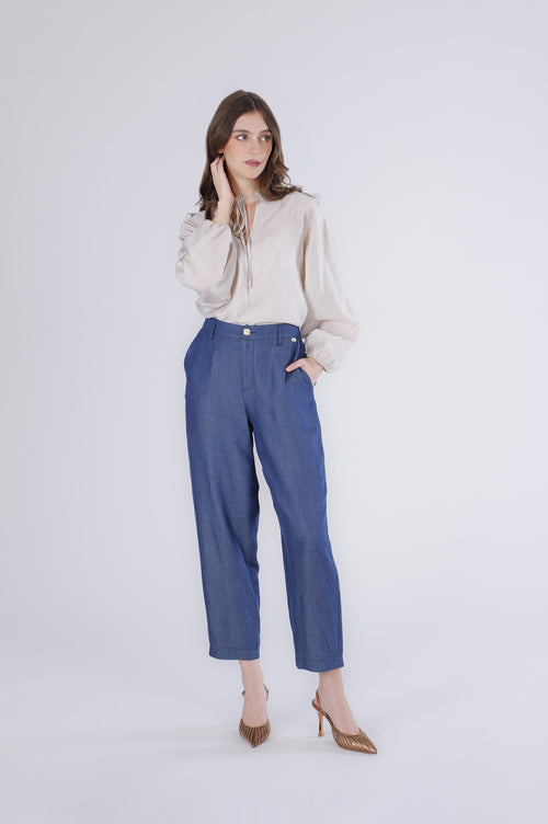 PANTALONE COCOON IN TENCEL DENIM