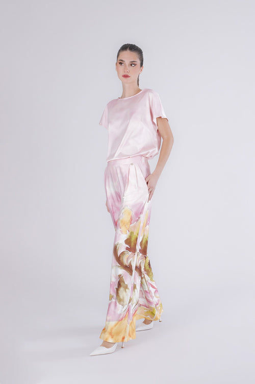 PANTALONE PALAZZO IN SATIN STAMPATO