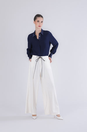 PANTALONE GESSATO CON CINTURINA IN VITA