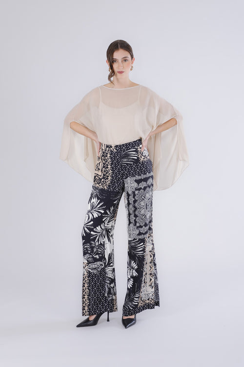 PANTALONE PALAZZO IN SATIN STAMPATO