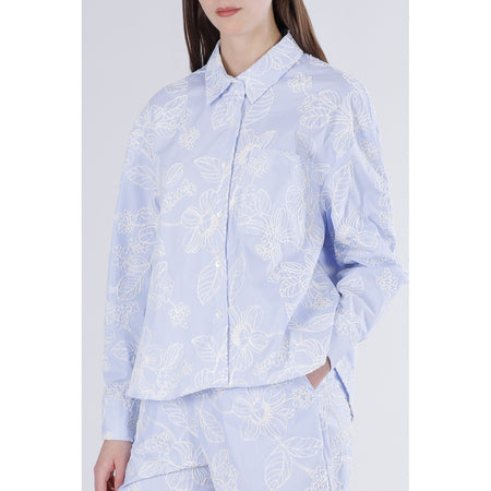 CAMICIA OVER IN POPELINE RIGATO E RICAMATO
