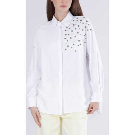 CAMICIA IN OXFORD CON APPLICAZIONI DI STRASS E BORCHIE