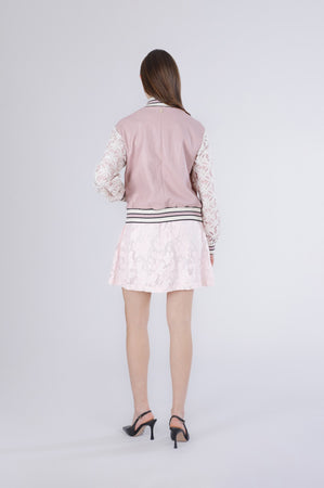 BOMBER IN SIMILPELLE CON MANICHE IN PIZZO