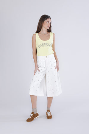PANTALONE JORTS IN BULL DENIM CON APPLICAZIONI