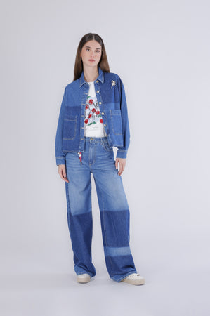 GIUBBINO CROPPED LAVAGGIO PATCHWORK