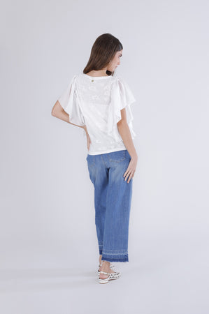 TOP PUNTO PIZZO CON MANICHE ARRICCIATE